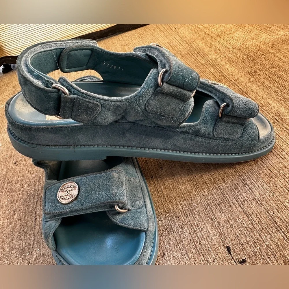 Chanel C2021 Blue Suede Dad Sandals Size 36
